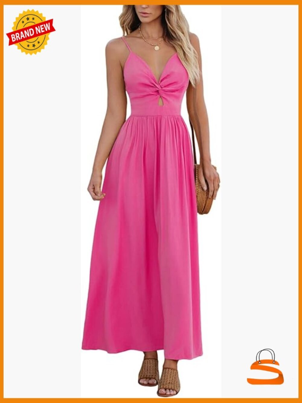 V Neck Cutout Maxi Dress Sleeveless Spaghetti Strap Formal Summer